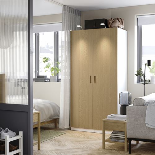 IKEA - PAX/TONSTAD, PAX wardrobe, white/oak veneer, 100x60x201 cm