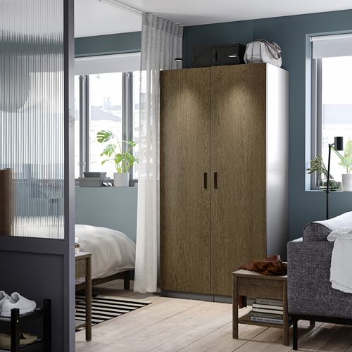 IKEA - PAX/TONSTAD, PAX wardrobe, dark grey-brown oak veneer, 100x60x201 cm