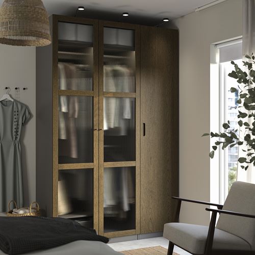 IKEA - TONSTAD, wardrobe door, brown oak veneer-glass, 50x229 cm