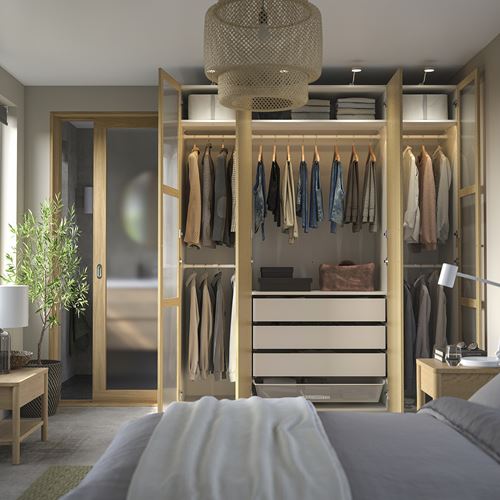 IKEA - PAX/TONSTAD, PAX gardırop, beyaz-meşe kaplama cam, 200x60x236 cm