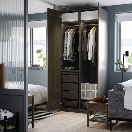 IKEA - PAX, PAX wardrobe, dark grey-brown oak veneer, 100x60x236 cm