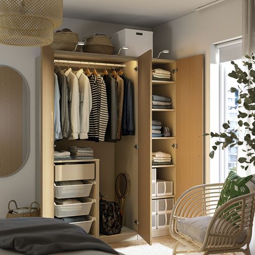 IKEA - PAX/TONSTAD, PAX wardrobe, grey-beige-oak veneer, 150x60x201 cm