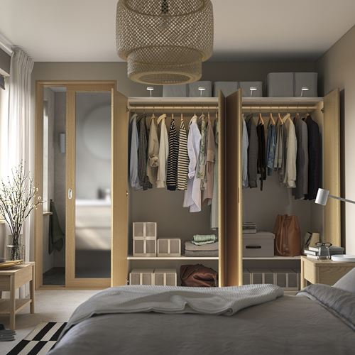 IKEA - PAX/TONSTAD, PAX wardrobe, white/oak veneer, 200x60x201 cm