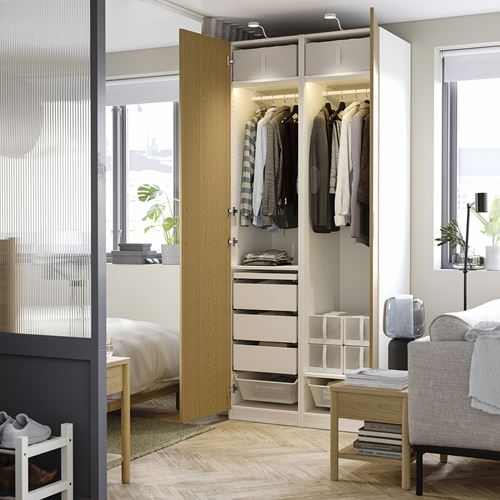 IKEA - PAX/TONSTAD, PAX wardrobe, white/oak veneer, 100x60x236 cm