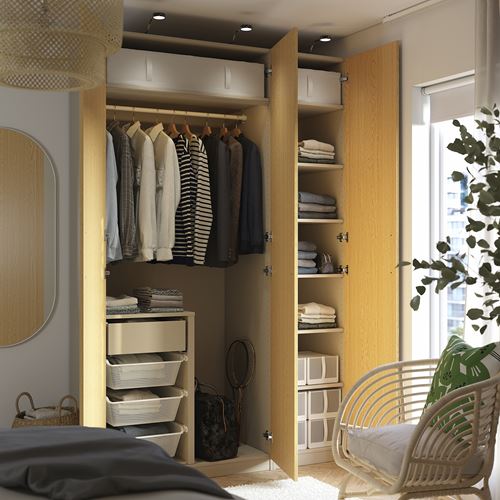 IKEA - PAX/TONSTAD, PAX wardrobe, grey-beige-oak veneer, 150x60x236 cm