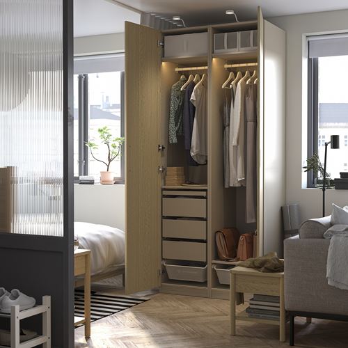 IKEA - PAX/TONSTAD, PAX wardrobe, grey-beige-oak veneer, 100x60x236 cm