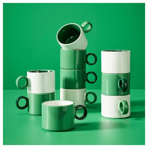 IKEA - PIGGAL, cup set, white/green, 30 cl