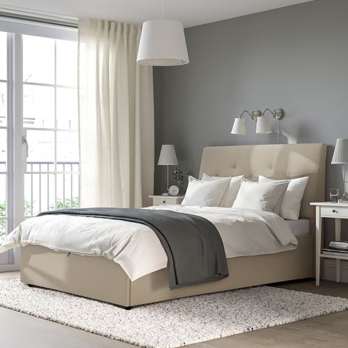 IKEA - IDANAS, double bed base, beige, 140x200 cm