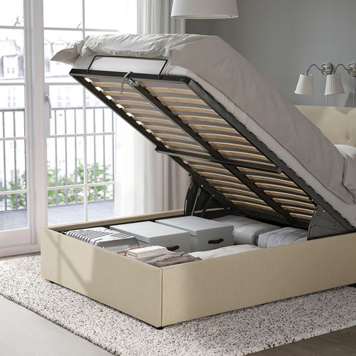 IKEA - IDANAS, double bed base, beige, 140x200 cm