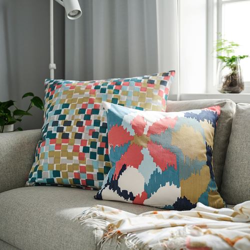 IKEA - GAFFELFIBBLA, lace pillow cover, white-dark blue, 50x50 cm