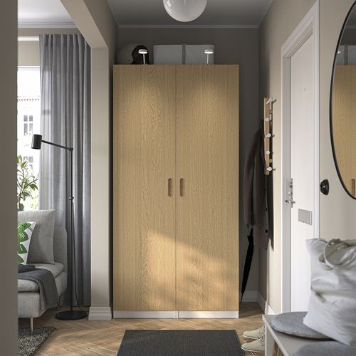 IKEA - PAX/TONSTAD, PAX wardrobe, white/oak veneer, 100x60x201 cm