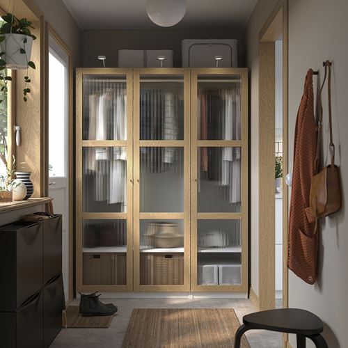 IKEA - PAX/TONSTAD, PAX wardrobe, white-oak veneer glass, 150x60x201 cm