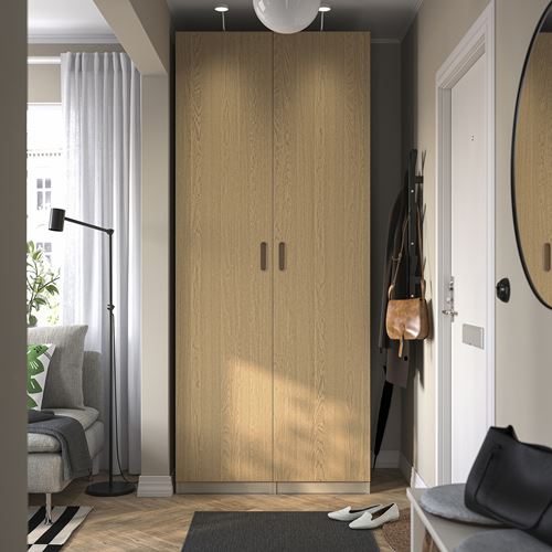 IKEA - PAX/TONSTAD, PAX wardrobe, grey-beige-oak veneer, 100x60x236 cm