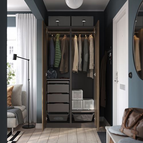 IKEA - PAX/TONSTAD, PAX wardrobe, dark grey-brown oak veneer, 100x60x201 cm