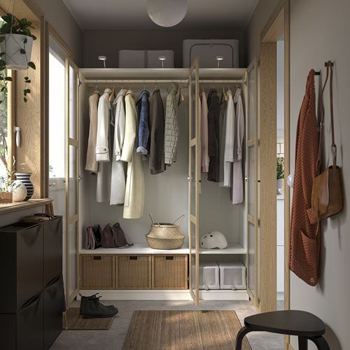 IKEA - PAX/TONSTAD, PAX wardrobe, white-oak veneer glass, 150x60x201 cm