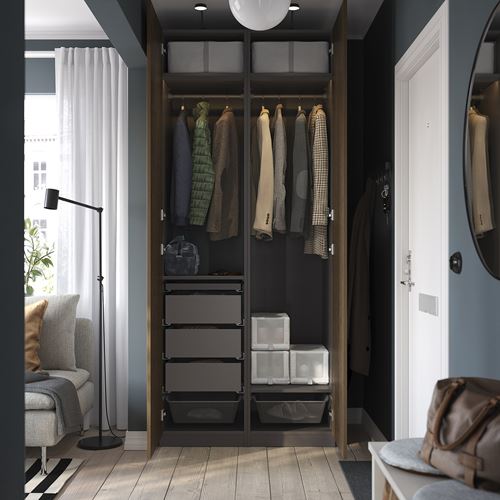 IKEA - PAX, PAX wardrobe, dark grey-brown oak veneer, 100x60x236 cm