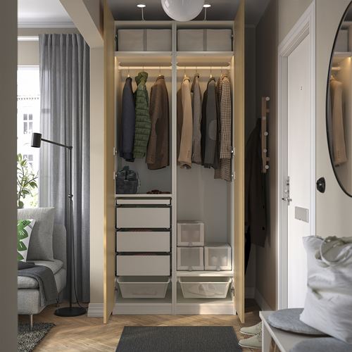 IKEA - PAX/TONSTAD, PAX wardrobe, white/oak veneer, 100x60x236 cm