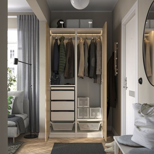 IKEA - PAX/TONSTAD, PAX wardrobe, white/oak veneer, 100x60x201 cm