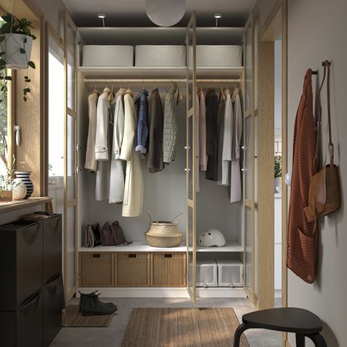 IKEA - PAX/TONSTAD, PAX wardrobe, white-oak veneer glass, 150x60x236 cm