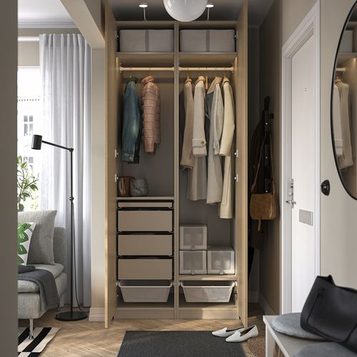 IKEA - PAX/TONSTAD, PAX wardrobe, grey-beige-oak veneer, 100x60x236 cm