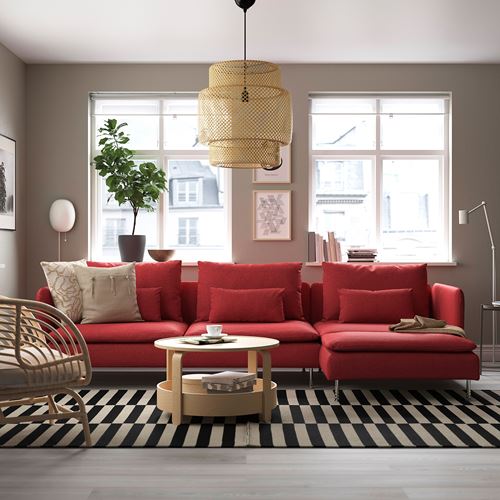 IKEA - SÖDERHAMN, 3-seat sofa and chaise longue, tonerud red