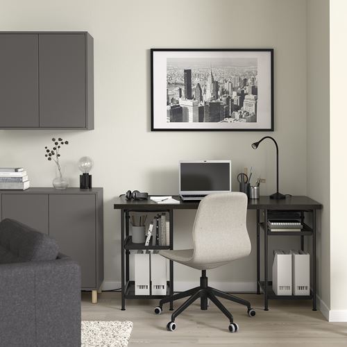 IKEA - LAGKAPTEN/SPAND, desk, black-brown/black, 140x60 cm