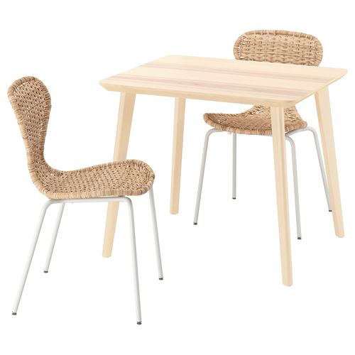 IKEA - LISABO/ALVSTA, mutfak masası takımı, dişbudak kaplama-rattan, 2 sandalyeli