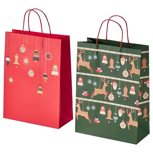 IKEA - VINTERFINT, gift bag, red-green, 26x35 cm