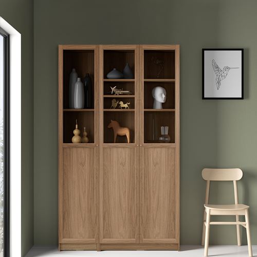 IKEA - BILLY, cam/panel kapaklı kitaplık, meşe görünümlü, 120x30x202 cm