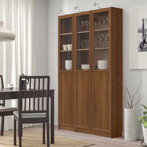 IKEA - BILLY, bookcase with glass/panel doors, brown walnut effect, 120x30x202 cm