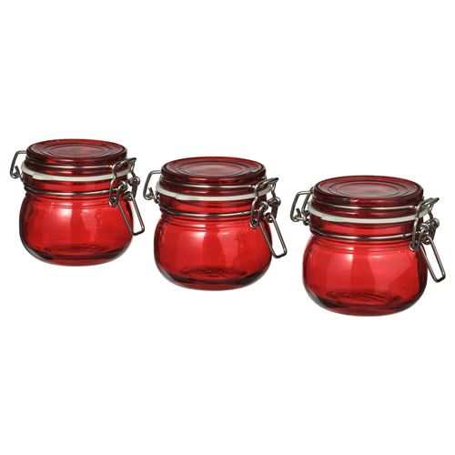 IKEA - VINTERFINT, glass jar with lid, red, 13 cl