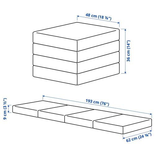 IKEA - SLAKT, yataklı puf, bej-yeşil, 62x9x183 cm