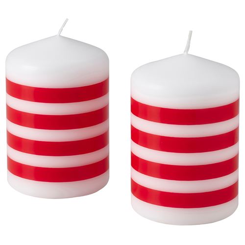 IKEA - VINTERFINT, block candle, red/white, 10 cm