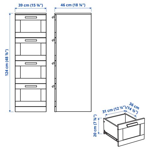 IKEA - BRIMNES, chest of 4 drawers, white-frosted glass, 39x124 cm