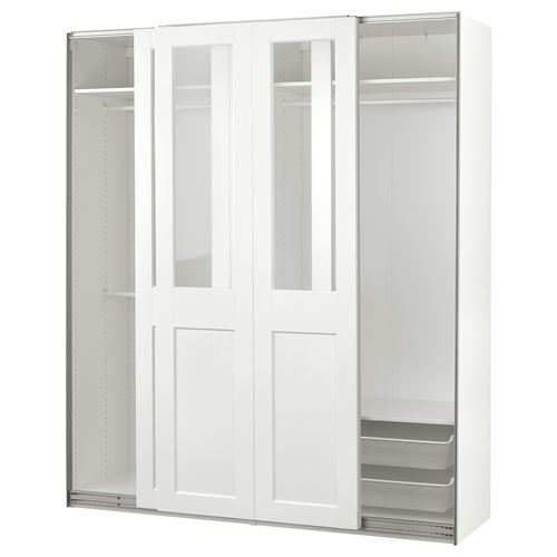 IKEA - PAX/GRIMO, PAX sliding door wardrobe, white, 200x66x236 cm