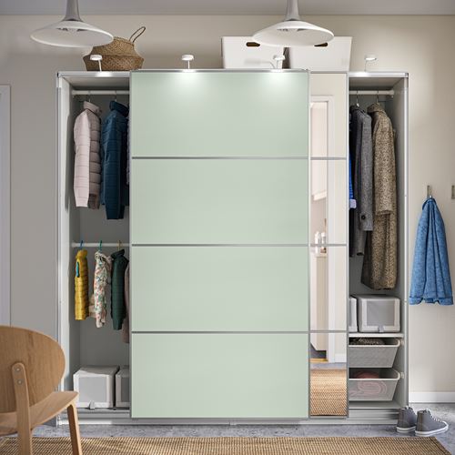 IKEA - PAX/MEHAMN/AULI, PAX sliding door wardrobe, white/light green, 200x66x201 cm