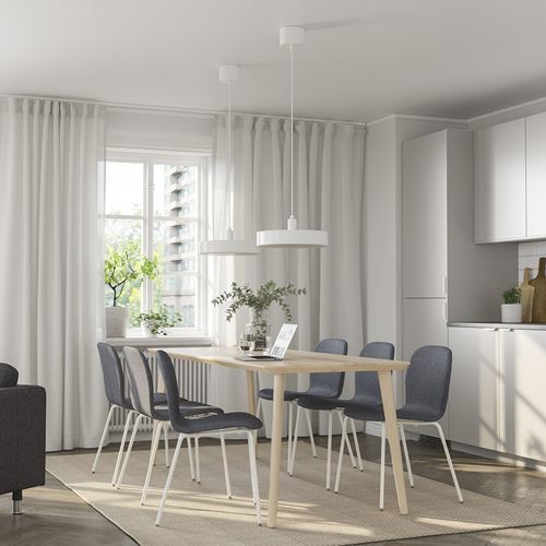 IKEA - LISABO/KARLPETTER/SEFAST, yemek masası takımı, dişbudak kaplama-Gunnared orta gri/beyaz, 6 sandalyeli
