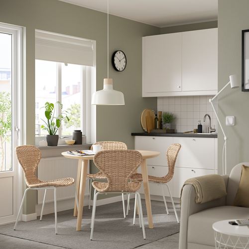 IKEA - LISABO/ALVSTA/SEFAST, kitchen table set, ash veneer-rattan/white, 4 chairs