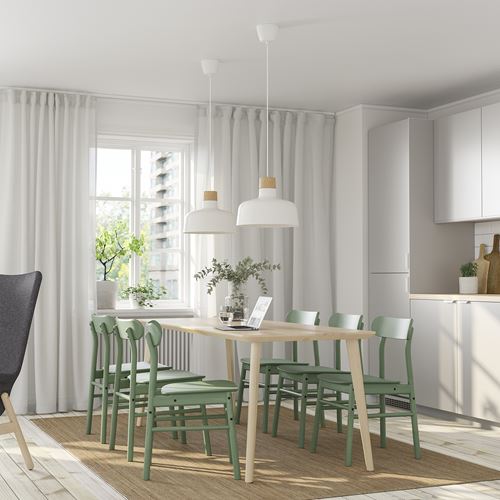 IKEA - LISABO/RÖNNINGE, yemek masası takımı, dişbudak kaplama-yeşil, 6 sandalyeli