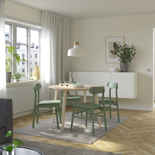 IKEA - LISABO/RÖNNINGE, mutfak masası takımı, dişbudak kaplama-yeşil, 4 sandalyeli