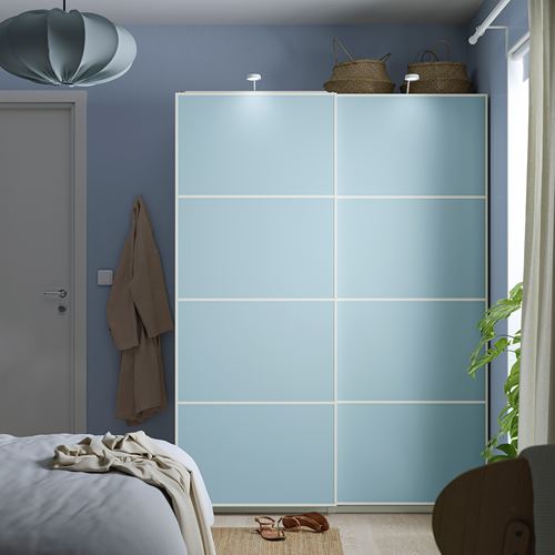 IKEA - MEHAMN, pair of sliding doors, light blue-light green, 100x201 cm