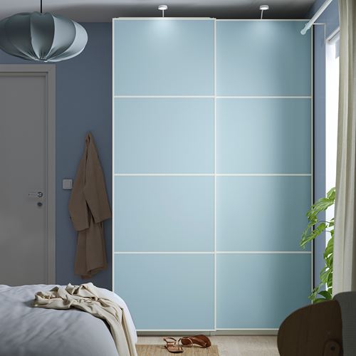 IKEA - MEHAMN, pair of sliding doors, light blue-light green, 75x236 cm