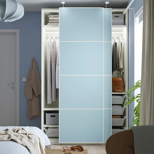 IKEA - PAX/MEHAMN, PAX sliding door wardrobe, white-light blue, 150x66x236 cm