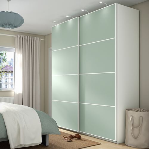 IKEA - PAX/MEHAMN, PAX sliding door wardrobe, white/light green, 200x66x236 cm