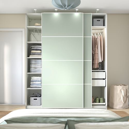 IKEA - PAX/MEHAMN, PAX sliding door wardrobe, white/light green, 200x66x236 cm