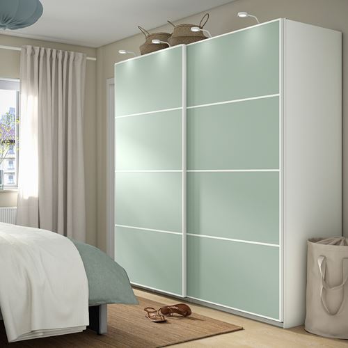 IKEA - MEHAMN, pair of sliding doors, light blue-light green, 100x201 cm