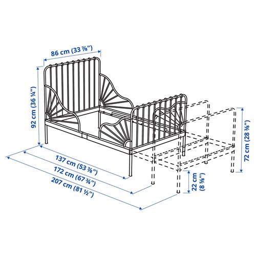 IKEA - MINNEN, uzayabilen çocuk karyolası, gri-mavi, 80x200 cm