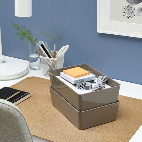 IKEA - KUGGIS, box with lid, dark grey/beige, 18x26x8 cm