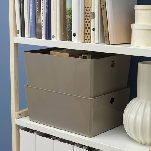 IKEA - KUGGIS, box, dark grey/beige, 26x35x15 cm