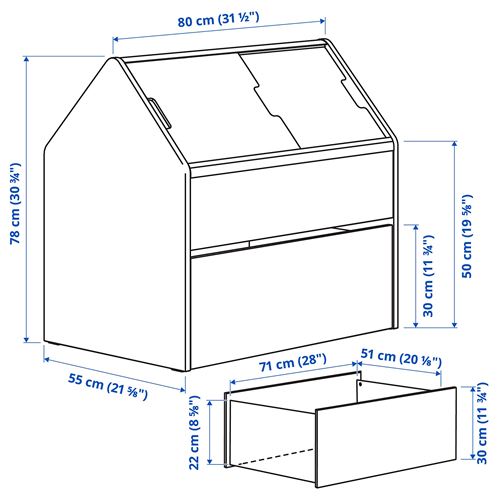 IKEA - VITBJORN, çekmeceli depolama ünitesi, beyaz-kırmızı, 80x55x78 cm